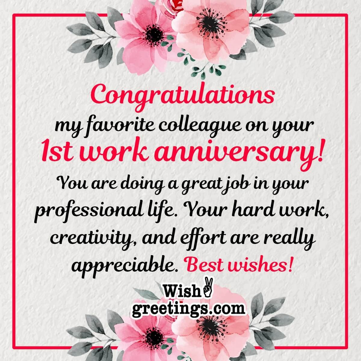 1st Work Anniversary Wishes - Wish Greetings