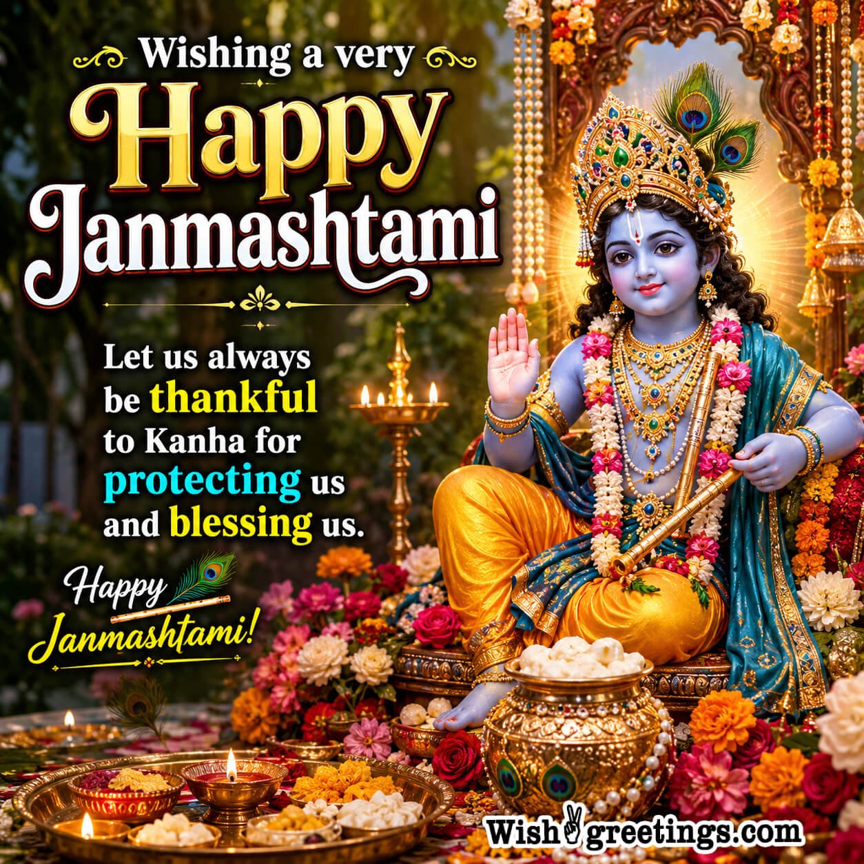 Wishing A Very Happy Krishna Janmashtami Greeting Image